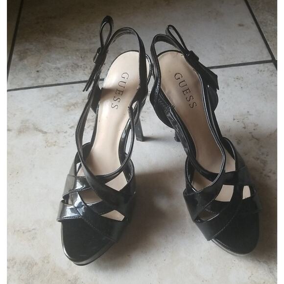 Guess Women's Sandals Black Platform Heels Stiletto Bow Shoes Size 7M - Picture 4 of 12